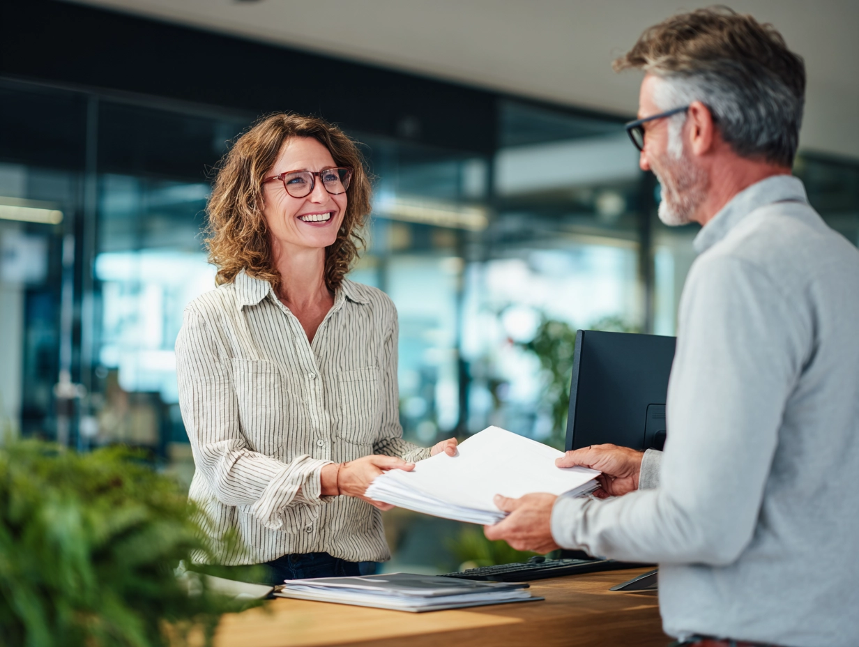 Nainen kävelee toimistossa.